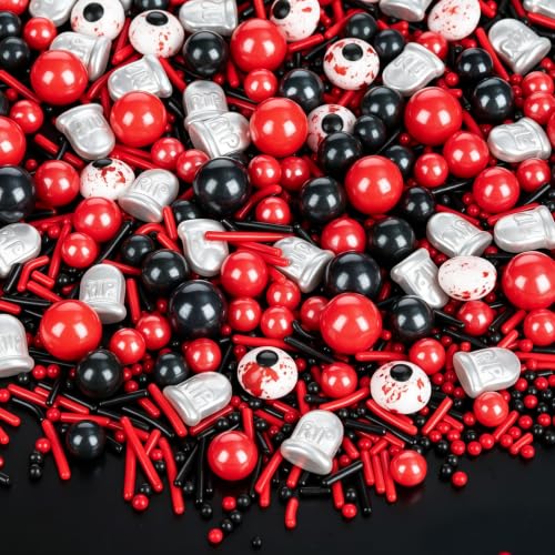Halloween Edible Sprinkles,Red Black Silver Eyeball Sugar Sprinkle Mix