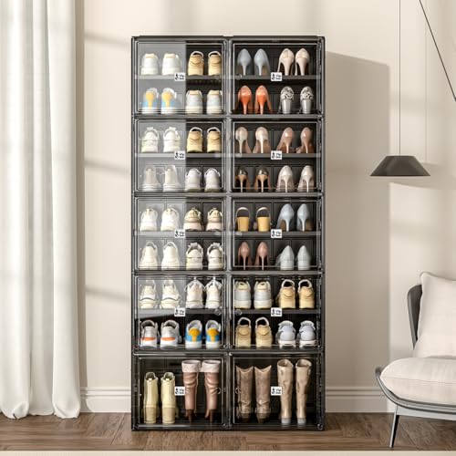 Image of Vipbox Shoe Rack Organizer Cabinet for Closet Entryway,Clear Shoe Storage Boxes Stackable Sneaker Storage with Door Easy Assembly Black Shoe Cabinet with Lids Large 9 Tiers 36 Pairs