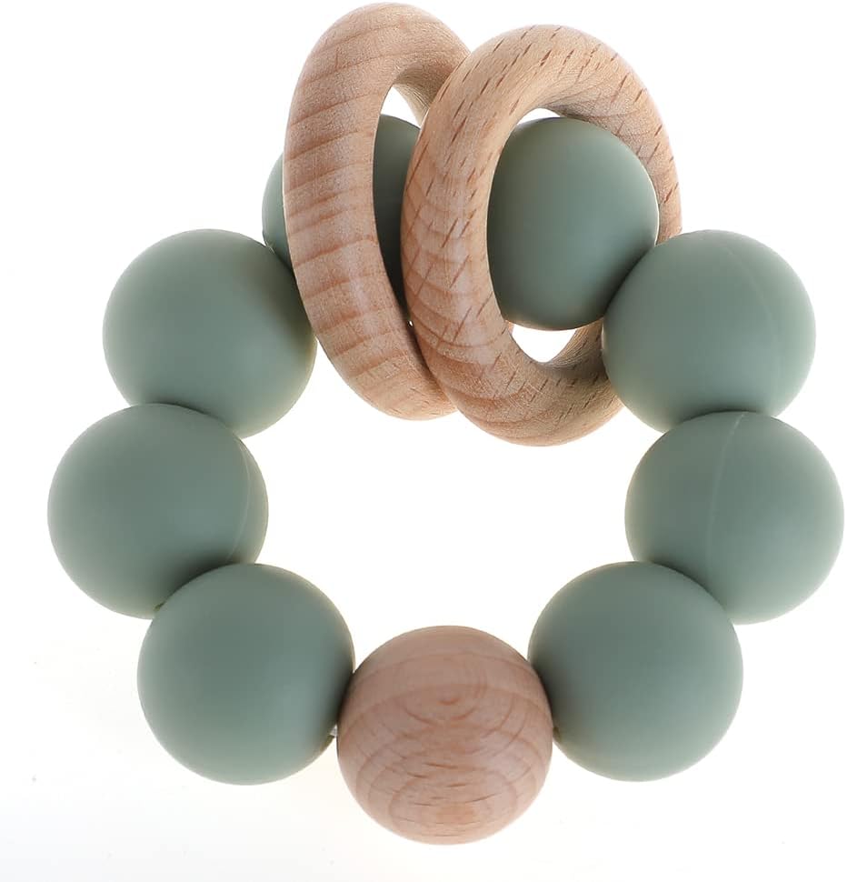 Silicone Baby Teether, Food Grade Silicone & Beech Baby Teething Toy, BPA Free (Sage)