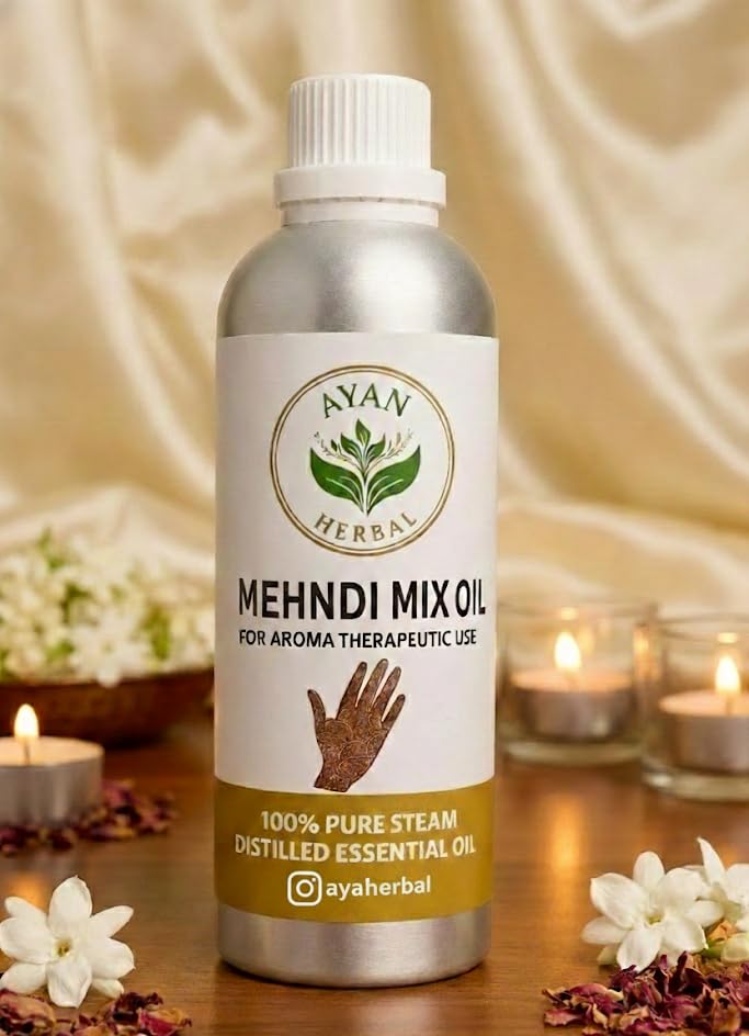 Mehndi Mix Oil for Dark & Long-Lasting Stains – 100% Natural Essential Oil Blend for Professional Bridal Henna & DIY Mehndi Cones – Eucalyptus & Clove Infused – (100ml)-image-5