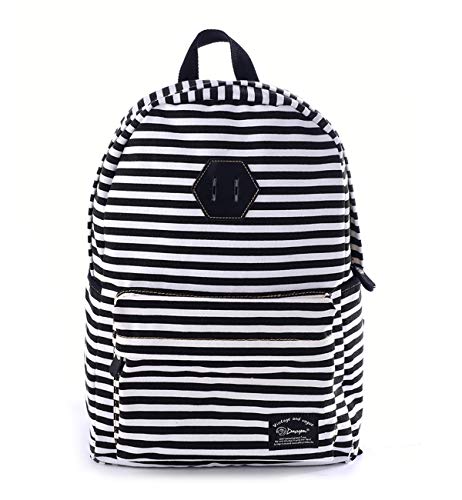 Mochila de viaje vintage de lona a rayas para mujeres hombres escolar bolsa para niñas