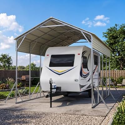 Quictent 14x20x15 FT RV Metal Carport, Heavy Duty Reinforced Steel Shelter with Side Panel, Extra Tall Outdoor Garage Canopy for RV, Boat, Truck and Farm Equipment
