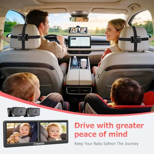 Image of Itomoro Baby Car Camera for 2 Kids - 7 inch HD 1080P Split Screen, USB Powered Dual Car Camera Monitor with 150 Wide View & IR Night Vision, 360 Adjustable, Easy USB Installation for SUVs /Minivans