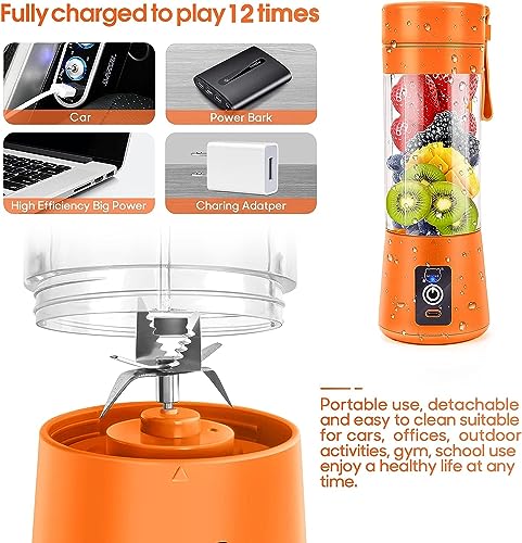 Image of Portable Blender, Personal Mini Juice Blender with Six Blades (Orange) | Mini Juice Blender with Six Blades in 3D, USB Rchargeable Juicer Cup, Take It for Traveling,Outdoor,Gym,Office,Cars,Gift