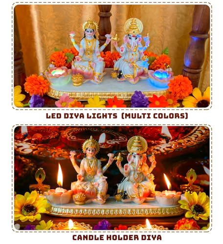 Estatua de Ganesha y Lakshmi 5.3 in acabado marmol miniatura 3