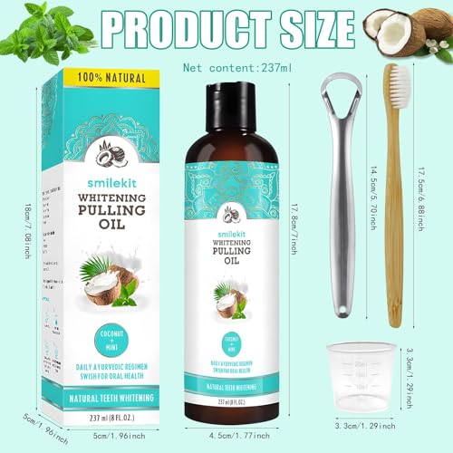 Natürliches Kokosöl Mundspülung Mit Zungenschaber & Bambuszahnbürste 8 Fl.oz Mundwasser Mit Kokosnuss & Pfefferminzöl Mundziehöl Alkoholfreies Mundgeruch Bekämpfen Frischer Atem Zahnaufhellung(237ml) – Bild 3