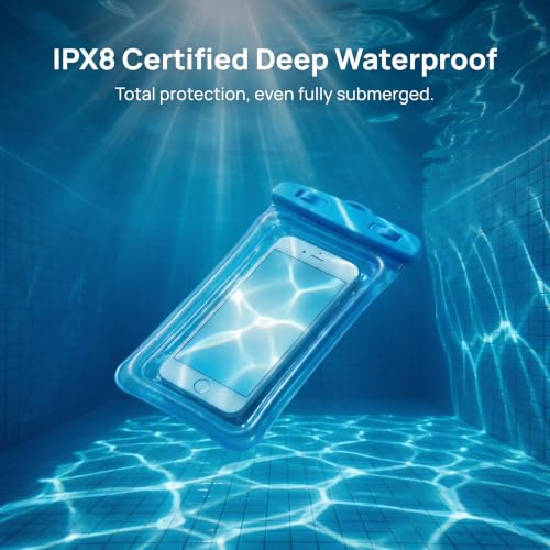 2 pack IPX8 Floating Waterproof Phone Pouch with Airbag Touchscreen Dry Bag-Blue