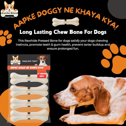 Image of Excite Bites Excite Bites Dog Rawhide Bones (Dog Chews) (Size 5 inch) (4Pcs), White, 200 g (Pack of 4)