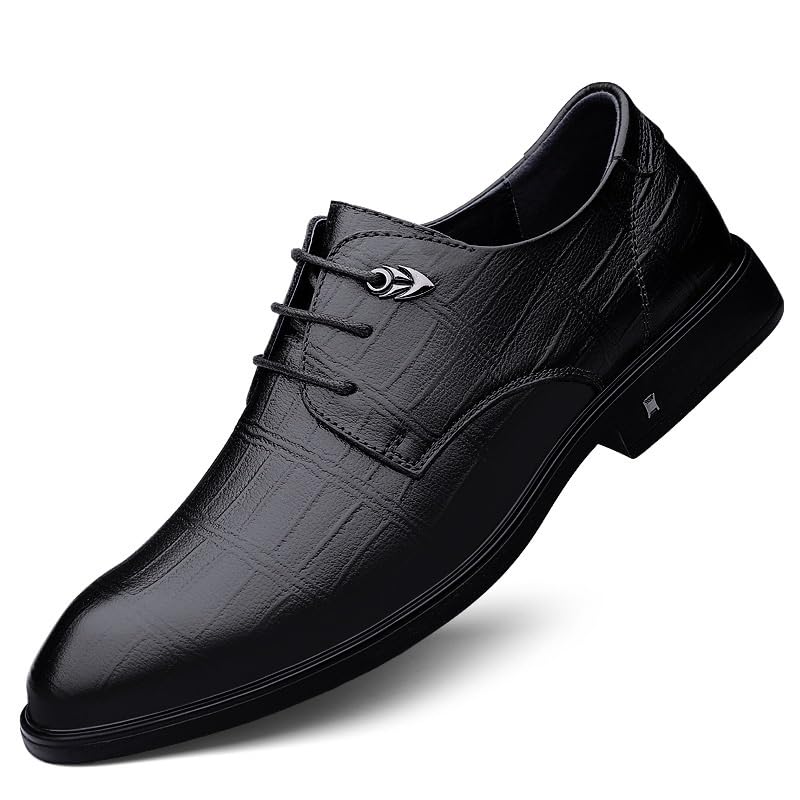 Men's Leather Oxford Shoes Lace-Up Pointed-Toe Classic Business Non-Slip Formal Dress Comfort Shoes