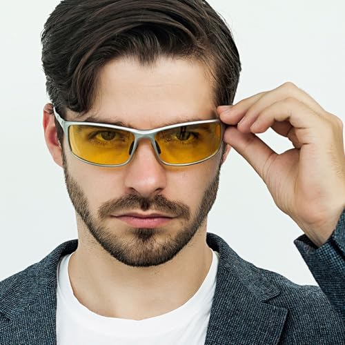 Image of BIRCEN Night Vision Glasses for Driving: Anti-Glare Metal Glasses for Men