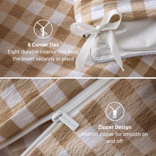 Image of Bedsure Brown Gingham Ruffle Duvet Cover Set, Cotton-Like Quilt Cover, King