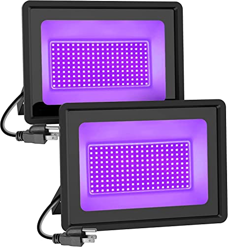 Black Lights 2 Pack 300W LED Blacklight Flood Light Outdoor with Plug IP66 Waterproof Black Flood Light Neon Glow for Party Halloween, Fluorescent Poster, Body Paint