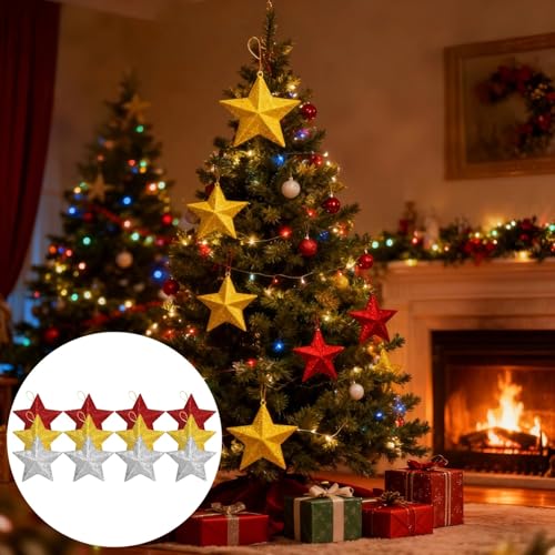 Mini étoiles pour sapin de Noël lot de 30 suspensions pailletées festives - 4