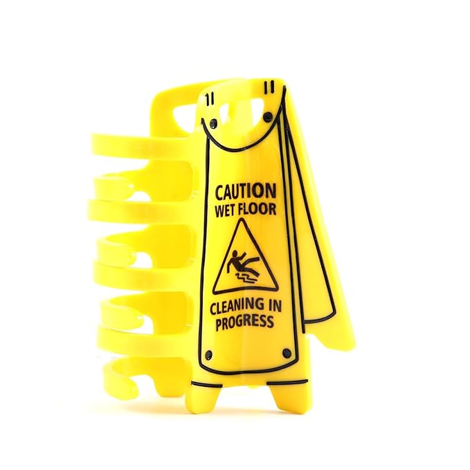 Caution Wet Floor Sign Hair Claw, Cleaning in Progress Hair Clips, Personalized Acetate Hair Claw for Women Yellow