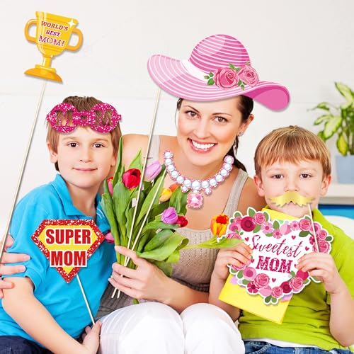 HOWAF 30pcs Happy Mother's Day Glitter Photo Booth Props,I Love You Mom Photo Props for Mother’s Day Decoration,Fun Mother Day Selfie Props, Mother’s Day Cutouts for Mom’s Birthday Party Supplies - Image 5