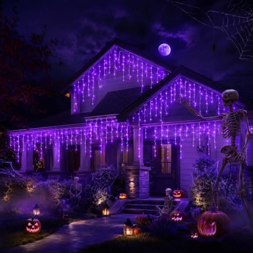FLVOECN 720 LED 65FT Purple Halloween Ice Lights, Plug in Timer 8 Modes - image 1