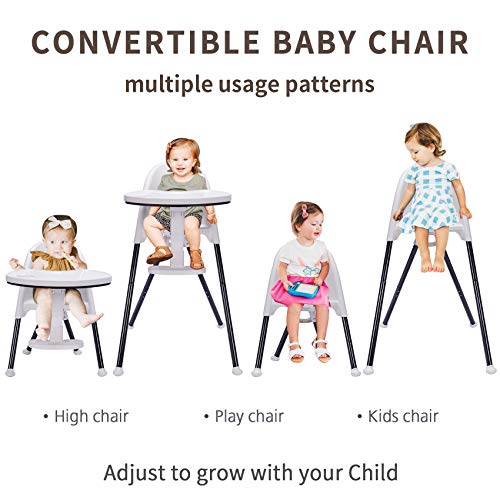 Image of High Chair Folding,One Click fold,Save Space, Detachable Double Tray, Infant Chair, Car Traveling, 3 in 1 Convertible, 3-Point Harness, Adjustable Footrest, Non-Slip Feet,White