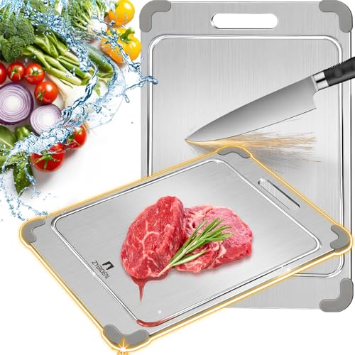 Comparison: Best Cutting Board Health Wise 9 ZYBIDEAL 100% Pure Titanium Cutting Board with Grooves, Update Double Side Titanium Chopping Board, Silicone Anti-slip Stainless Cutting Boards for Kitchen 11 * 15 IN, Grey