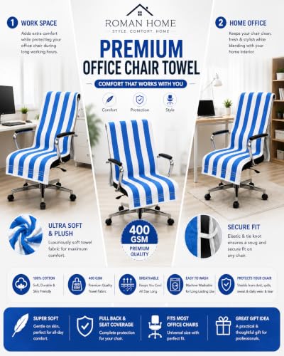 Image of ROMAN HOME Car & Office Chair Towel, 1, Blue Line | 2 Tie Knots, Super Soft, 400 GSM