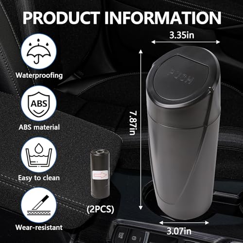 Image of Hovom Mini Car Trash Can with Lid, Portable Garbage Can for Car, Leakproof Cup Holder Automotive Garbage Bin with 2 Rolls of Trash Bags, Small Trash Storage Can for Car Home Office(Black)