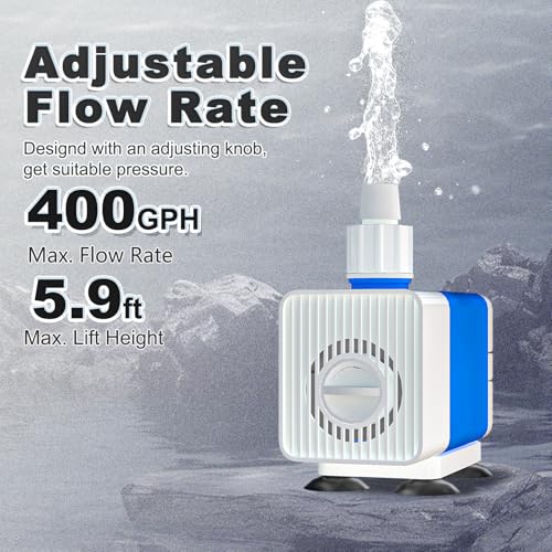 Image of SongLong Submersible Pump 400GPH (1500 L /H 25W) Ultra Quiet with Over Heating Protection 6ft High Lift for Fountains, Hydroponics, Ponds, Aquariums & More