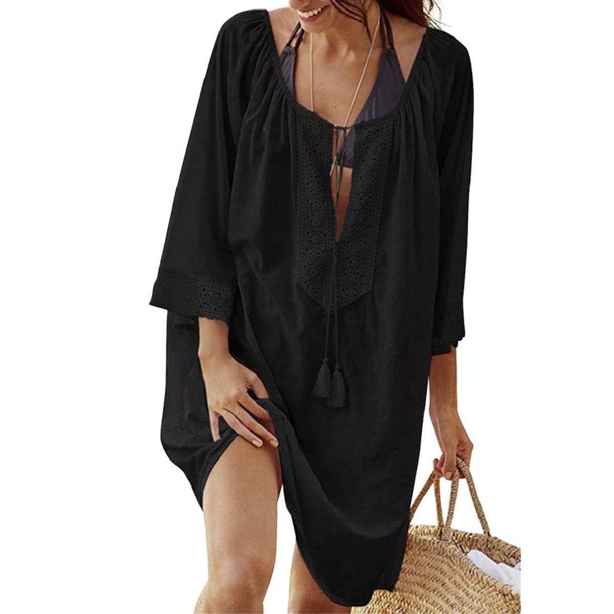 TBSCWYF Vestido de Playa Mujer Traje de Baño Punto Bikini Cover up Casual Camisetas Mujer Blusas Chales Bikini Camisolas y Pareos Verano Camisa Suelto de Bikini Mujer Ropa de Baño Playa Traje