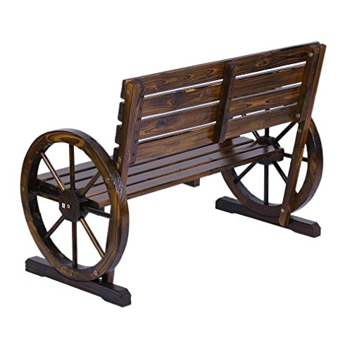 Homgrace Patio Garden Wooden Wagon Wheel Bench, Rustic Wood Design Outdoor Wagon Wheel Bench Outdoor Furniture Decor (Tan Color)