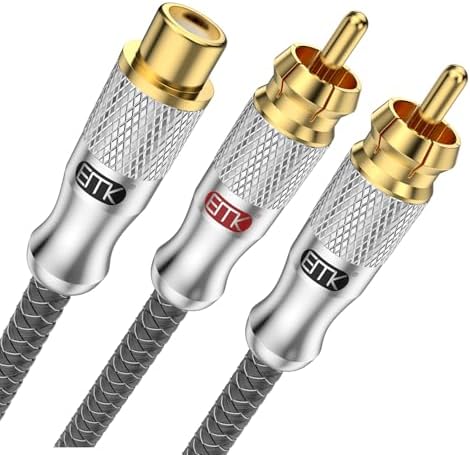 EMK Gold-Plated RCA Y-Splitter 2 Male to 1 Female Extension Cable RCA Splitter - Shielded Design for Subwoofers, TVs, & Home Theaters (1Ft/30CM)