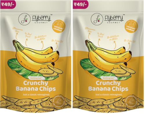Image of Flyberry Gourmet Vacuum Cooked Banana Chips 120g(Pack of 8, 30g each) - No Palm Oil, Less than 6% Rice Bran Oil, Healthy Snacking with High Nutrient Content, No Added Preservatives