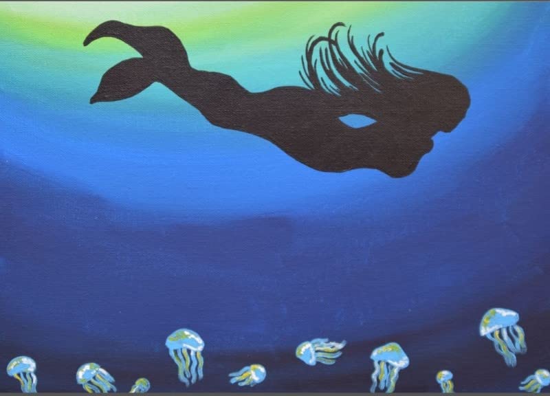 Mermaid Print, 5x7 Inch Print, Mermaid Silhouette Art, Under Water, Mystical Creature, Ocean Print, Beach Art