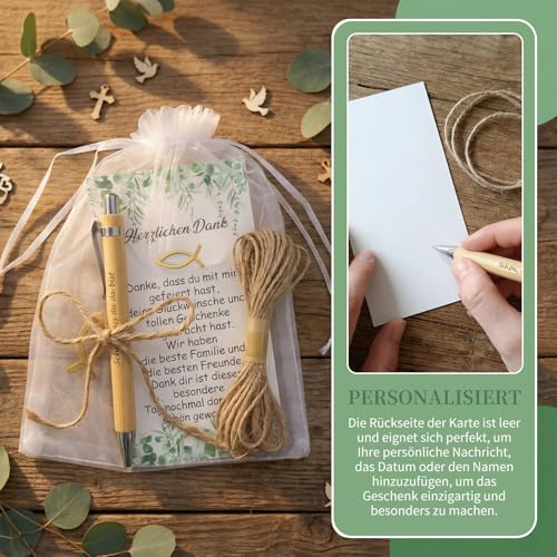 Gastgeschenke Kommunion 20 Sets, Schön Dass Du Da Bist Holz Kugelschreiber Stifte Mit Dankeskarte, Holz Fische, Organzabeutel, Dankeschön Taufe Konfirmation Hochzeit Jugendweihe Gast Geschenke