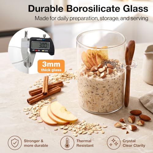 Image of EDELHAUS Overnight Oats Containers with Lids - Glass Mason Jars, Meal Prep