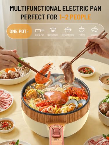 Image of Electric Hot Pot 1.5L Mini Portable Electric Pot Dual Power | Electric Cooking Pot with Saute Frying Functions for Ramen Pasta Steak Eggs Soup for Dorms Small Kitchen Camping RV Travel