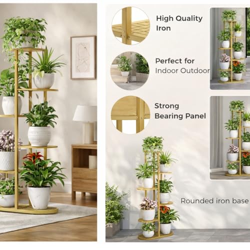 Image of Giore Trendy Ultra Luxury Metal 6 Tier 7 Potted Plant Stand , Flower Pot for Living Room, home decor, Indoor & Outdoor plants(Gold, Corner Shelf) - Free Standing,