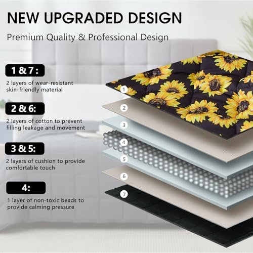 Sunflower Weighted Blanket for Adults 15lbs, 48"x72", Twin Full Size Cooling Heavy Throw Blanket for 120-160lbs, Microfiber Soft Thick Big Blankets Weighted Comforter Gift for Sleeping