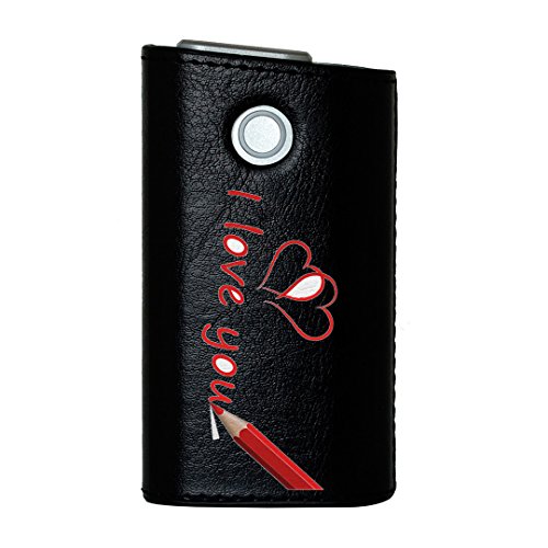 glo グロー グロウ 専用 レザーケース レザーカバー タバコ ケース カバー 合皮 ハードケース カバー 収納 デザイン 革 皮 BLACK ブラック 英語 LOVE 赤 009657