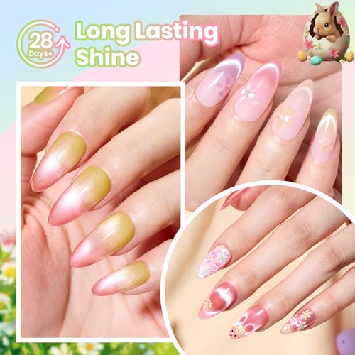 Image of Beetles Cat Eye Gel Nail Polish Set - Sugar Meadow 6 Colors Cat Eye Pastel Gel Polish Kit Glitter Pink Purple Green Blue Orange Peach Yellow Magnetic Soak Off UV Manicure Gift for Women