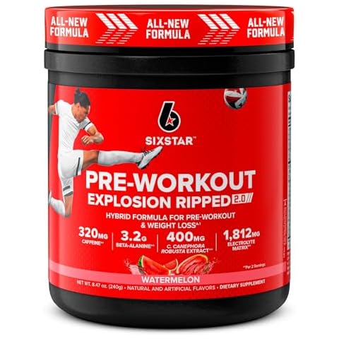 Six Star Pre-Workout Explosion Ripped 2.0 Watermelon - Endurance Powder with Caffeine, Beta-Alanine, Lactic Acid Buffer, Electrolyte Recovery, C. canephora Robusta for Weight Loss - 30 Servings Cover