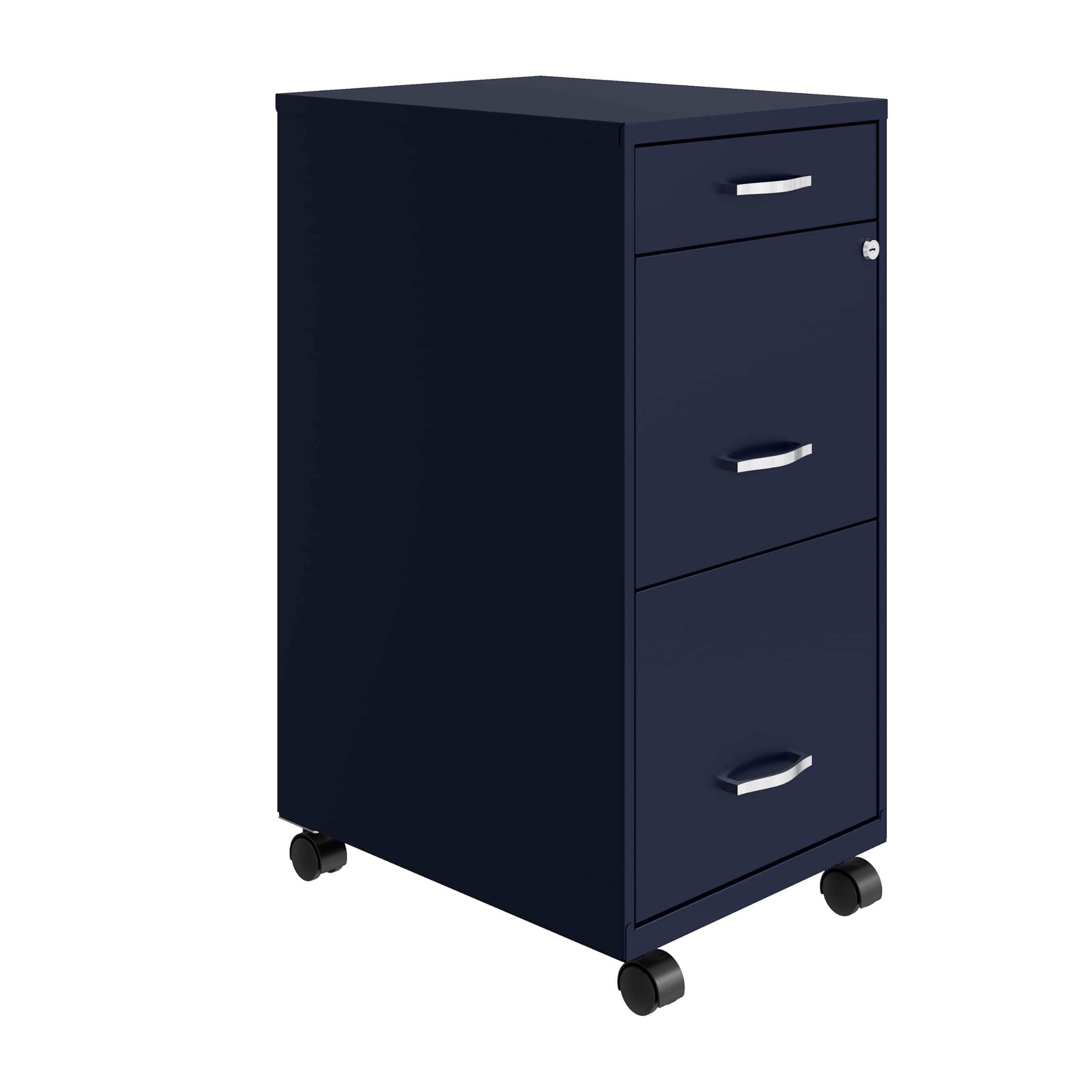 Space Solutions 3 Drawer Metal Mobile File Cabinet with Lock, Letter Size, Navy Blue, Partially Assembled