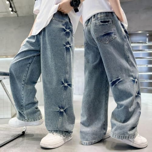 Baggy Jeans for Kids Y2K Straight Wide Leg Casual Elastic Waist Loose Fit Denim Pants Vintage Jeans with Pockets2