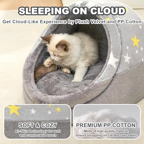 Image of Cute Cat Beds for Indoor Cats, Cat Cave Bed for Kittens, Large Cat Cave