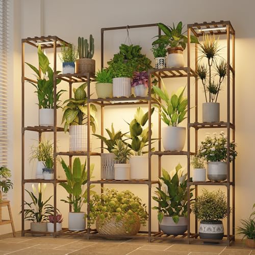 Bamworld Plant Stand with Grow Lights Large Plant Shelf Indoor Hanging Plants 17 tiers Large Plant Shelf for Indoor Plants Display Heavy Duty Plant Rack for Living Room Patio Decor