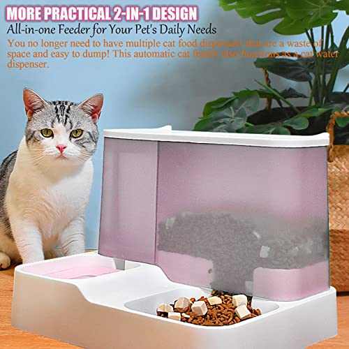Kathson All-In-One Automatic Cat Feeder And Water Dispenser Set Gravity Cat Food And Water Bowl Set Automatic Pet Feeder And Water Dispenser For Small Dogs Puppy Cats Pets(Pink) #TOP1