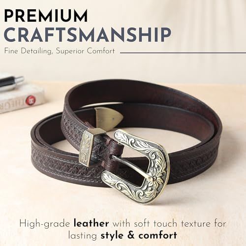 Image of 25mm Genuine Leather Waist Belt for Women - Fancy Vintage Buckle Belt For Jeans | Stylish Adjustable Party Belt For Ladies /Girls /Women | Waist Size 28-44 Inches
