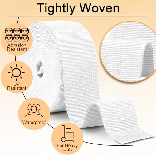 Image of CooBigo 12 Yards Webbing 1 inch & 1.5 inch & 2 inch Polypropylene Webbing Strap 1 Inch 1.5 Inch 2 Inch Wide Webbing Strapping for Bags /Lawn Chair /Pool Solar Cover DIY Crafting