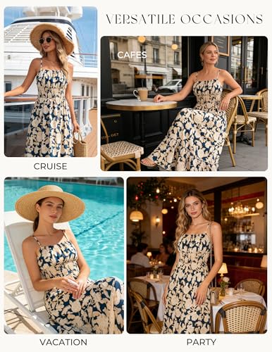 Image of GRACE KARIN Summer Dresses for Women 2026 Vacation,Smocked Floral Maxi Dress,Boho Beach Sundress with Pocket Fashion Clothing