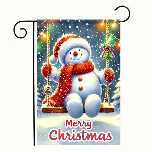 Image of BlissYard Christmas Garden Flag 12x18 Inch Snowman Ornament Yard Decor | Double sided polyester, christmas snowman ornament design, snowman decor for holiday porch and yard
