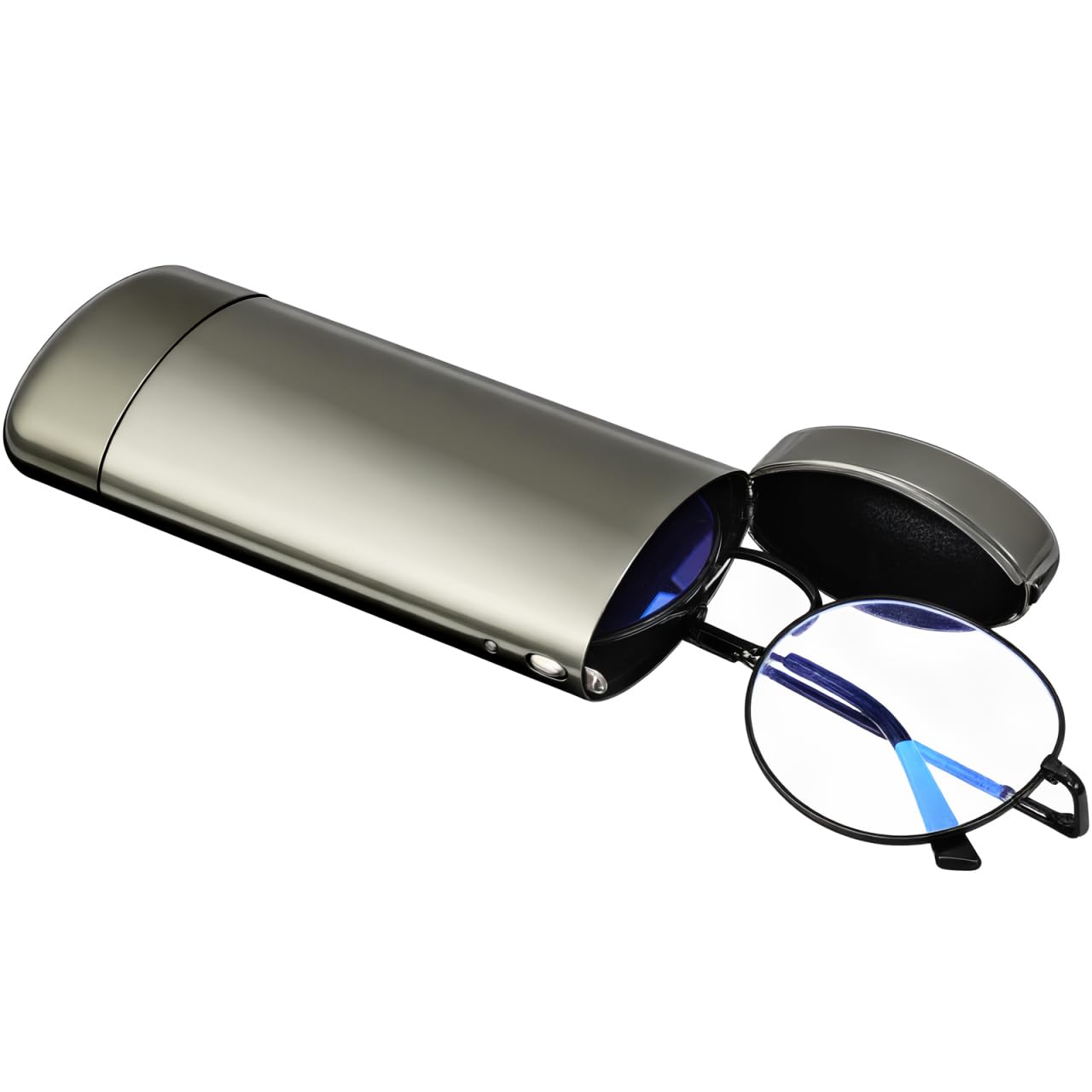 Custodia rigida per occhiali in alluminio da 15,2 cm, custodia protettiva solida per occhiali e sole, custodia in metallo grigio chiaro, leggera e portatile per viaggi