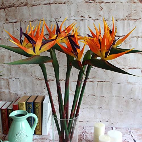 Warmter 32.5 Inch Large Elegant Bird of Paradise Artificial Flower for Home Office 3 Pcs (Yellow)