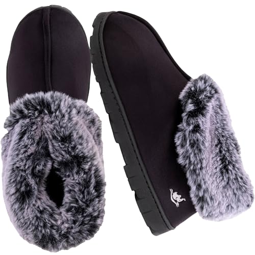 Women's Micro Suede Faux Fur Fleece Lined 80-D High-Density Memory Foam Winter Slipper Bootie Breathable House Shoes Non Skid Indoor Outdoor Sole